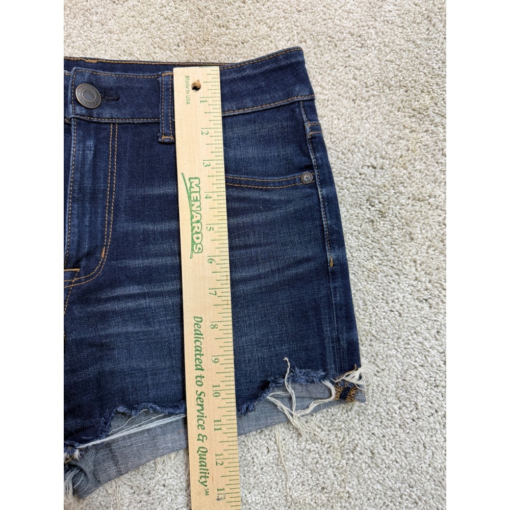 American Eagle Hi-Rise Shortie Dark Wash Raw Hem 360 Super Stretch Denim Sz 6 - Picture 6 of 6